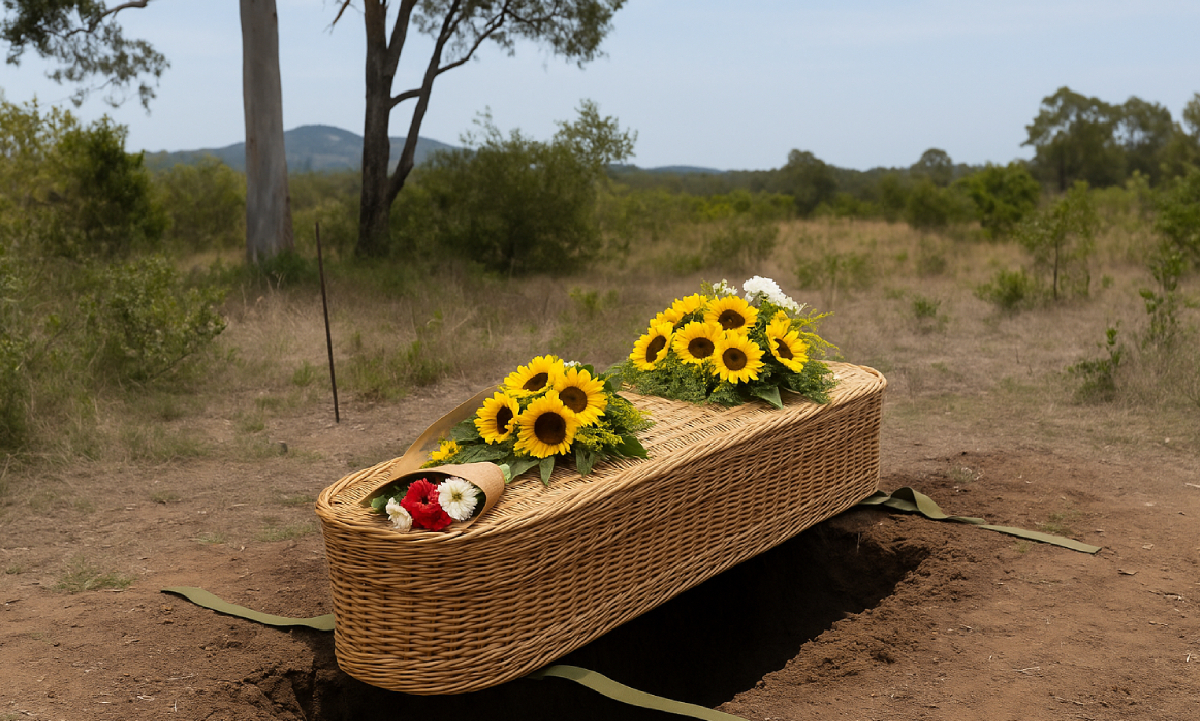 Natural Burials with Hills Family Funerals A natural burial area at a cemetery surrounded by trees and bushland.